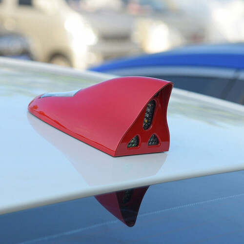 Solar Powered Remote Control Shark Fin Antenna Rear End Collision Warning Light, White Car Safety Accessory 1