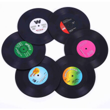 Lot de 6 sous-verres colorés en forme de disques vinyle rétro avec coffret cadeau - Compatibles avec les porte-gobelets - 10,7 cm, étiquettes