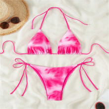 Women Two Pcs Split Swimwear Female Push Up Swimsuit Tie Dye Bathing Suit Blue brown S