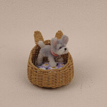 Realistic Mini Woven Basket for Dollhouses Decors and Play Pet Bed Dog Doll 07