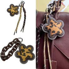 Leopard Print Flower Bag Charm Pendant Keyring Braided Rope Keychain Charm A