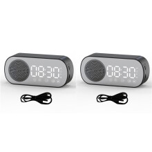 2X Haut-Parleur Sans Fil Radio-Réveil Double Alarme Prise en Charge de la Carte TF Alarme Numérique pour le Bureau à Domicile Noir