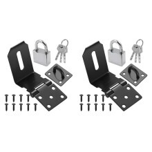 2 Set 4 Inch 90 Degree Padlock Hasps, Stainless Steel Lock Padlock Hasp with Padlock and Keys Set, Door Latches