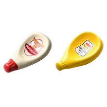 2 bucăți ceramice extrudate sos de roșii în formă de sticlă, fel de mâncare pentru ketchup, maioneză și muștar, bej, S și galben, L