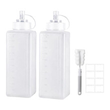Squeeze Bottle for Sauces, 34 Oz Wide Mouth Condiment Squeeze Bottles, Plastic Squirt Bottles with Labels,Cleaning Brush
