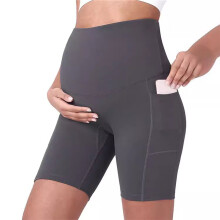 Maternity Leggings with Pocket High Waist Pregnancy Shorts Maternity Shorts Dark gray S