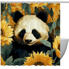 Shower Curtain with Grommets and Hooks Panda Sunflower Shower Curtains66" x72" Bathroom Curtains Decor