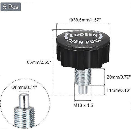 M16 Pull Pin Spring Knob Replacement for Fitness Height Adjustment Screws Black 5pcs 1