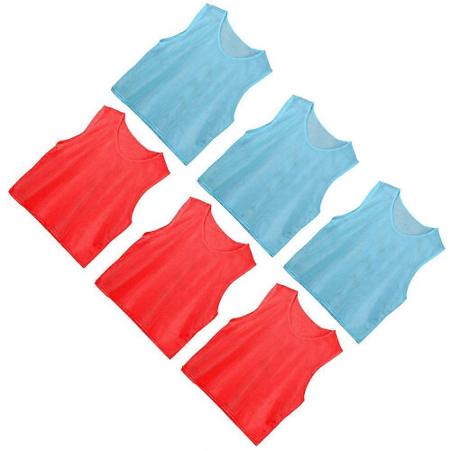 Kids Team Soccer Training Mesh Jerseys Red Light Blue Breathable 6Pcs 1