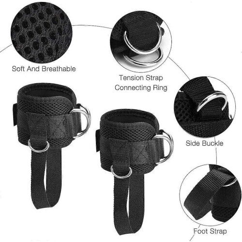 2 Pack Adjustable Padded Ankle Straps with Double D-Ring for Cable Machine Leg Training 2