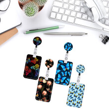 Vertical Badge Reels Holder witgh Lanyard for Office Identity Card Light blue butterfly