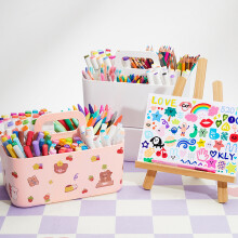 Desktop Stationary Organizer 5 Compartments Marker Organizer Caddies with Handle Pink