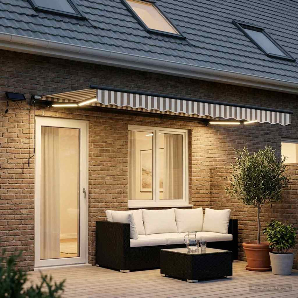 Vidaxl Retractable Awning Light Grey And White 450 X 350 Cm