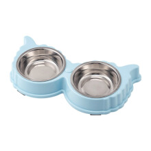 Gamelle double en acier inoxydable pour chiots et chats, compatible avec les petits chiens et chats, bleue