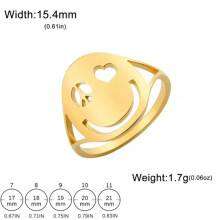 RSAMD Happy Face Liebes- und Friedenssymbol-Ring aus Edelstahl, Herz- und Augen-Fingerring, Schmuck - Größe 8 - Goldfarben
