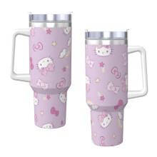 Hello KittyVákuovo izolovaný pohár z nehrdzavejúcej ocele s viečkom a slamkou, objem 40 oz (2,0 litra) na vodu, ľadový čaj, kávu alebo