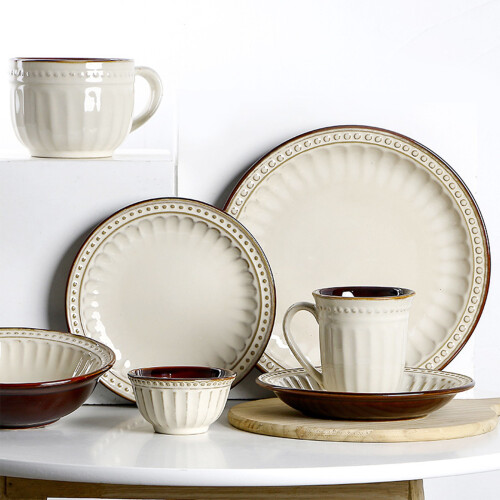CKLXNGT XIMO Μπολ Οικογενειακό Καφέ Σπαγγέτι Brunch Vintage Πιάτο Μπεζ 21εκ. 1 Πιάτο/Πιάτο