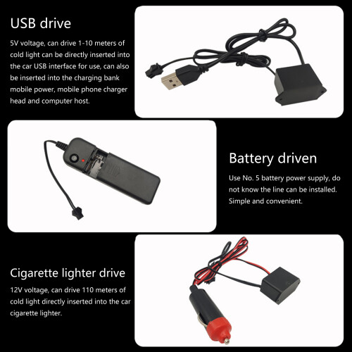 USB Car Interior LED Strips Lights Multiple Color Ambient fluorescent green 5m USB plug