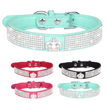 Hundehalsbånd med diamantkrone og strassdekorasjon, mykt halsbånd, for katter, små og mellomstore hunder