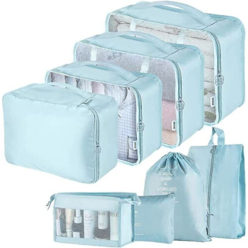 8-pack organiseringset för resväskor, förvaringsväskor, packkuber, resväskor, presenter blå