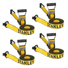 STANLEY S50002-2 Schwarz/Gelb 1,5" x 16' Schwerlast-Ratschenriemen (5.000 lb Bruchfestigkeit), 4er Pack