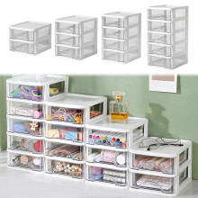 Desktop Organizer with Drawers Plastic Storage Box Stackable Organizers for Home White 4