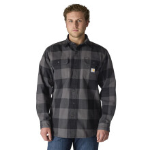 Carhartt Men's Loose Fit Heavyweight Flannel Long-Sleeve Plaid Shirt, Gravel, Medium