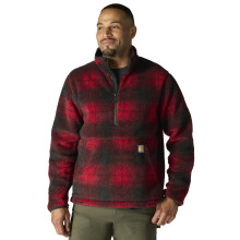 Carhartt Men's Loose Fit Fleece Pullover, Industry Red Ombre Plaid, Medium