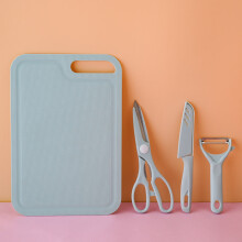 Ensemble de 4 couteaux à fruits avec planche à découper, planches à découper de différentes tailles, éplucheur de légumes, ciseaux,