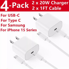 2-pack 20W supersnabb USB C-laddare + 2-pack 30 cm universal typ C-kabel datasynkronisering för 15 Pro Max vit färg