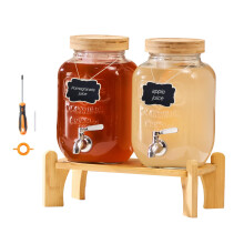 VEVOR Dispenser per Bevande, 2 Pezzi da 1 Gallone per Feste, Dispenser in Vetro con Supporto in Legno, Rubinetto in Acciaio Inossidabile