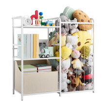Estantería para Niños VEVOR y Almacenamiento de Peluches, Organizador de Juguetes, Estante de 2 Niveles con Cofre de Tela