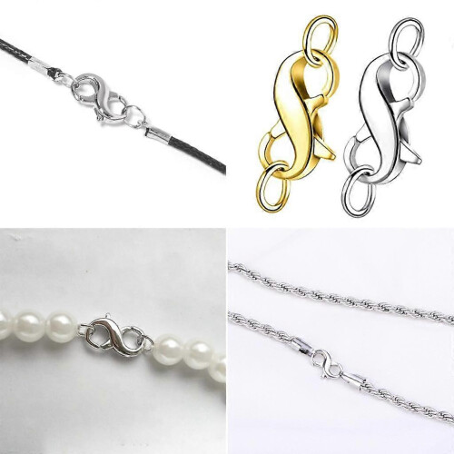 Conjunto de 3 Fechos Mosquetão com Abertura Dupla e Extensor para Colar e Pulseira, Prateado e Dourado 1