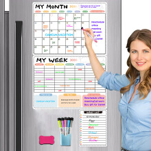 Magnetic Fridge Calendar with Erasable Marker Whiteboard Weekly Monthly Calendar 1 Set