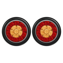 2X Round 4Inch Red/Amber LED Truck Trailer Tail Lights Rear Stop Brake Turn Signal Lights
