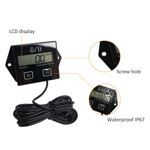 Motorcycle 2/4 Stroke Engine Tach Hour Meter Guage Display Waterproof Tachometer 1