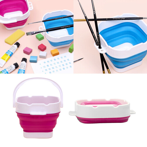 Foldable Paint Brush Basin with Paint Brush Holder Rose red With handle 2