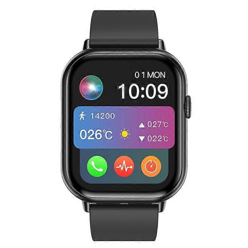 Relógio inteligente com ecrã de 2,01 polegadas, monitorização cardíaca 24 horas, pulseira de silicone, preto 2