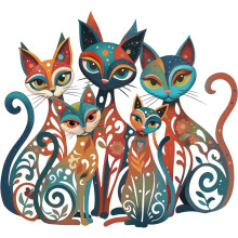 Mid Century Colorful Iron Cat Wall Sculpture 13.58x12.40 Inches, Retro Cat Lover Wall Sign for Home & Workspace Decor