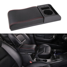 Car SUV PU Armrest Box Cushion Pad Center Console Cover With Black black line straight