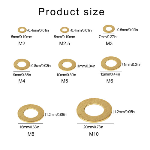 M2M2.5M3M4M5M6M8M10 Solid Brass Copper Flat Washer Plain Brass Gaskets 2