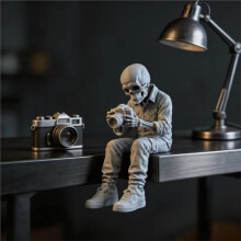 Spooky Skeleton Photographer  Figurines Sitting Ornaments Decorations for Desktop Bookshelves Gothic Home Ornaments