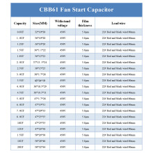 CBB61 Fan Starting Capacitor 1/1.2/1.5/2/3/3.5/4/5/8/10/12/15/16/20UF CeilingFan 12UF