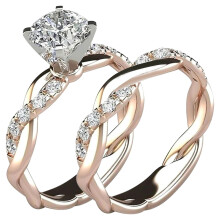 Bague SDJMA Infinity en or rose 14 carats, sertie d'un diamant simulé de 1,5 carat.
