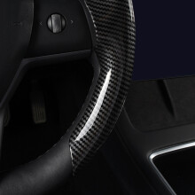 Car Steering Wheel Carbon Fiber Cover Leather Breathable Anti-Slip for  Y White