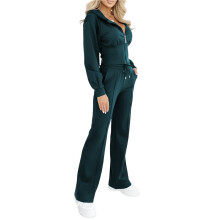 Dames Herfst/Winter Hoodie met Rits, Slim Fit, Effen Kleur, Tweedelig Set, Casual Outfit Pauwgroen L