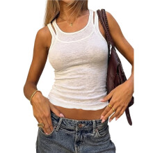 Dames Imitatie 2-Delige Tanktop met Vierkante Hals, Zomerse Racerback Workout Top, Gebreid, Slim Fit Basic 2026 Wit S