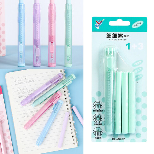 Retractable Erasers Push-Pull Thin Erasers Cartoon Pencil Erasers School Supply Blue 1