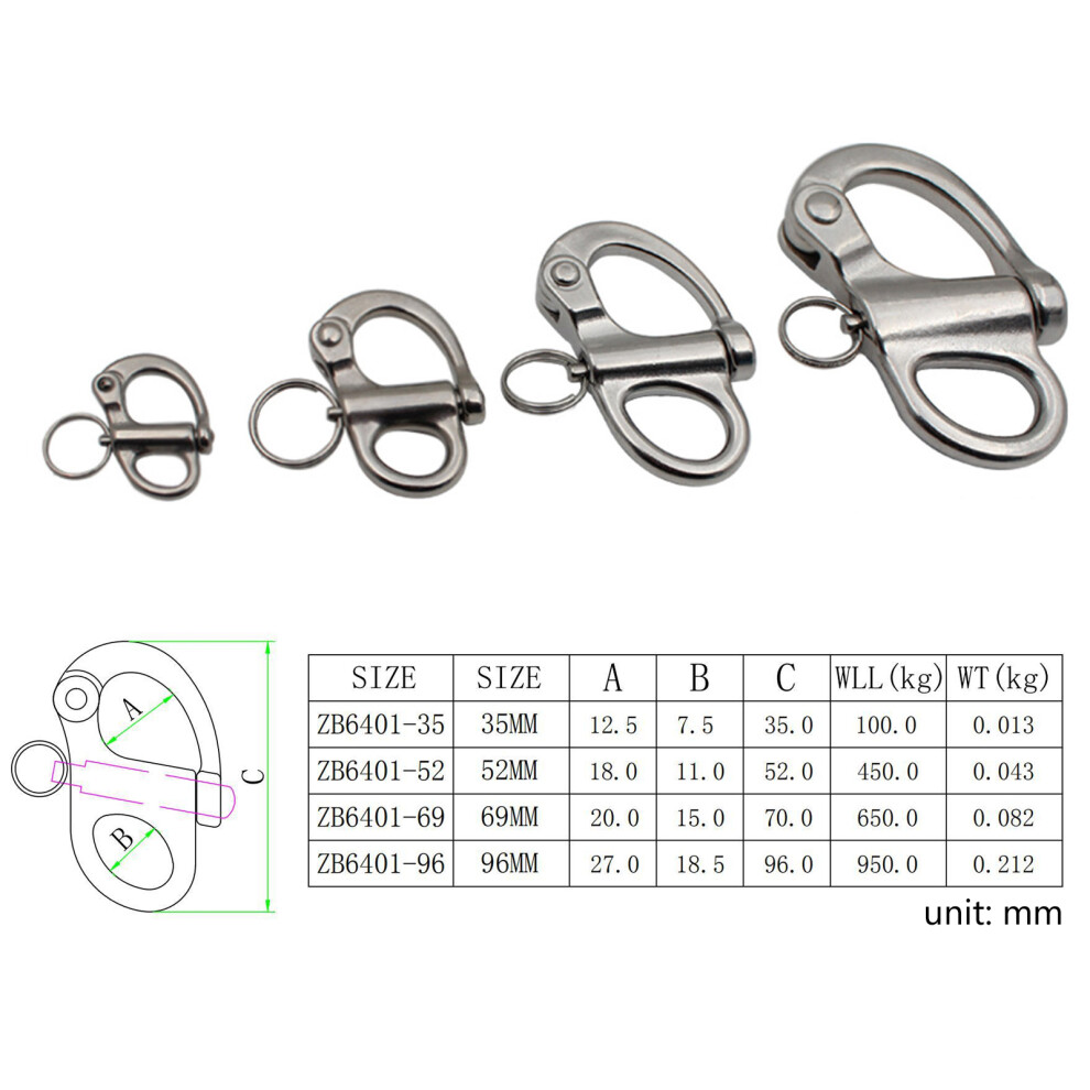 Stainless Steel Snap Shackle 35/52/69/96Mm Swivel Eye Rigging Safety Shackles 96Mm 7754005137027