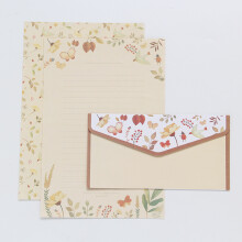 Flower Stationery Paper Set Including 10 Matching Envelopes and 10 natural olive green